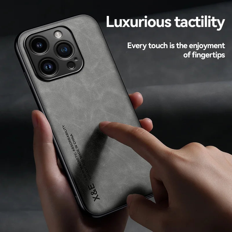 Luxury Magnetic Sheepskin Leather Case for 15 14 13 12 11 Pro Max Mini XR XS 8 7 plus Shockproof Matte Soft Bumper Cover