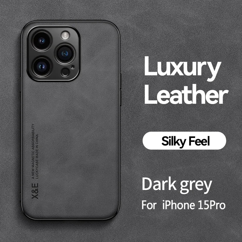 Luxury Magnetic Sheepskin Leather Case for 15 14 13 12 11 Pro Max Mini XR XS 8 7 plus Shockproof Matte Soft Bumper Cover