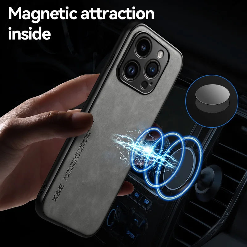 Luxury Magnetic Sheepskin Leather Case for 15 14 13 12 11 Pro Max Mini XR XS 8 7 plus Shockproof Matte Soft Bumper Cover