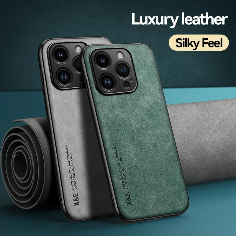 Luxury Magnetic Sheepskin Leather Case for 15 14 13 12 11 Pro Max Mini XR XS 8 7 plus Shockproof Matte Soft Bumper Cover