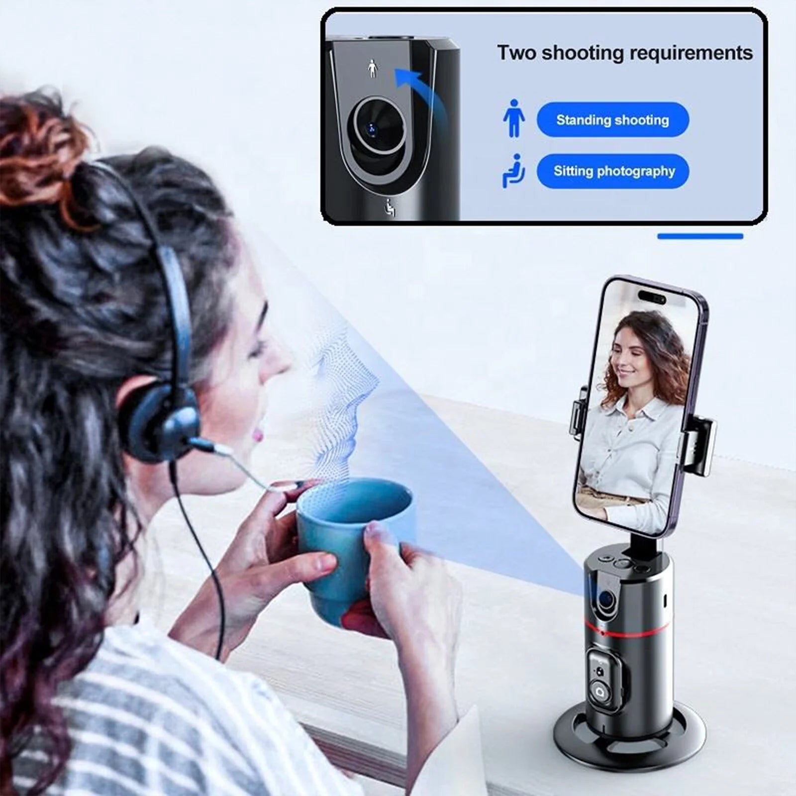 Auto Face Tracking Phone Holder Tripod, No App Required, 360° Rotation Smart Face Body Tracking Tripod Selfie Phone Camera Mount Cell Phone Stand for TIK Tok, Vlog, Live Streaming, Youtube Video